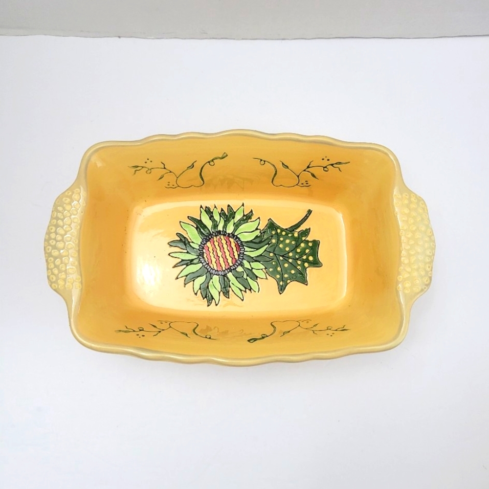 Sunflower Gold Loaf Pan Blue Jean Chef Stoneware              9" x 5" x 2.5"